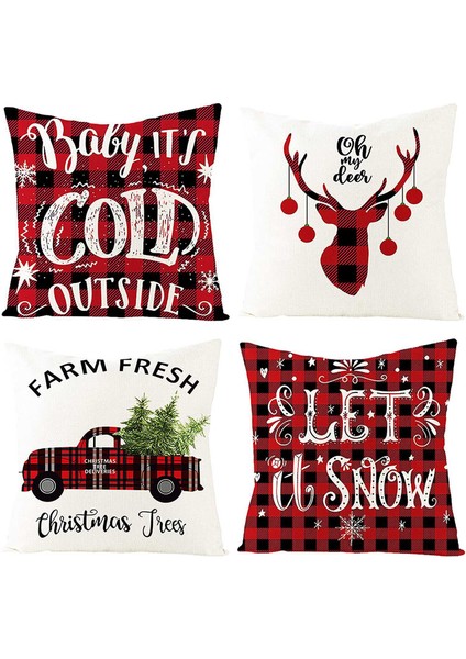 Noel Yastık Kapakları 4 Keten Noel Yastık Kılıfı Seti 18 x 18 Inç Noel Tasarım Yastık Kılıfı Kanepe Için 45X45 cm (Yurt Dışından)