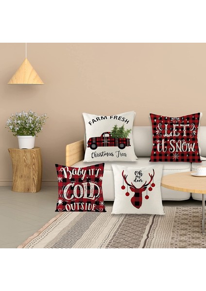 Noel Yastık Kapakları 4 Keten Noel Yastık Kılıfı Seti 18 x 18 Inç Noel Tasarım Yastık Kılıfı Kanepe Için 45X45 cm (Yurt Dışından) modelleri