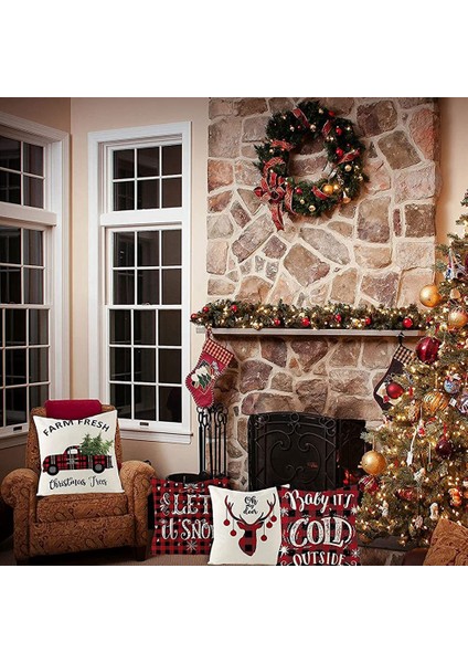 Noel Yastık Kapakları 4 Keten Noel Yastık Kılıfı Seti 18 x 18 Inç Noel Tasarım Yastık Kılıfı Kanepe Için 45X45 cm (Yurt Dışından) fırsatları