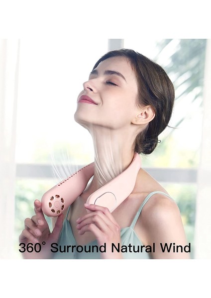 Taşınabilir Boyun Fanı, Giyilebilir USB 4000 Mah Kişisel Bladeless Eller Serbest Spor Fan Hava Soğutucu Ev Açık Ofis Için, Pembe (Yurt Dışından)