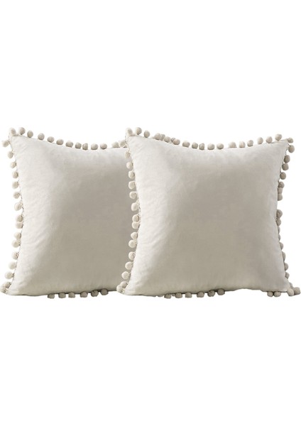 Atmak Yastık Kapakları Pom Poms Kadife Minder Örtüsü 18X18 Inç Kare Yastık Kılıfı Oturma Odası Araba Ev Dekor Için Set A (Yurt Dışından)