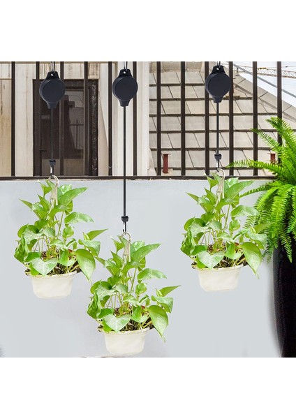6 Paket Bitki Kasnağı Geri Çekilebilir Askı Kolay Ulaşılabilir Bitki Kasnağı Ayarlanabilir Yükseklik Tekerlek Asılı Bitkiler Için Kapalı Siyah (Yurt Dışından)