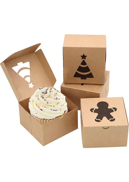 Хранение Продукции,60 Kraft Karton Ekmek Kurabiye Kutuları Set 4X4X2.5INCH Noel Cupcakes, Kurabiyeler, Brownies, Donutlar Için Otomatik Açılır Pencere (Yurt Dışından)