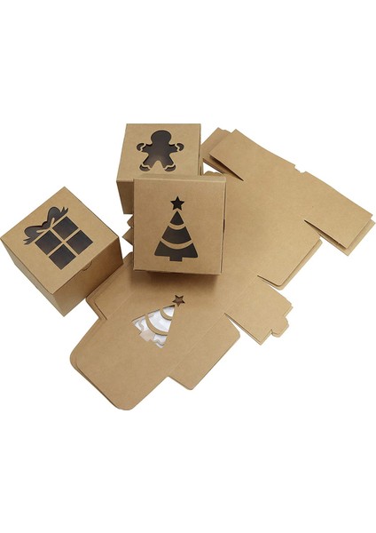 Хранение Продукции,60 Kraft Karton Ekmek Kurabiye Kutuları Set 4X4X2.5INCH Noel Cupcakes, Kurabiyeler, Brownies, Donutlar Için Otomatik Açılır Pencere (Yurt Dışından)