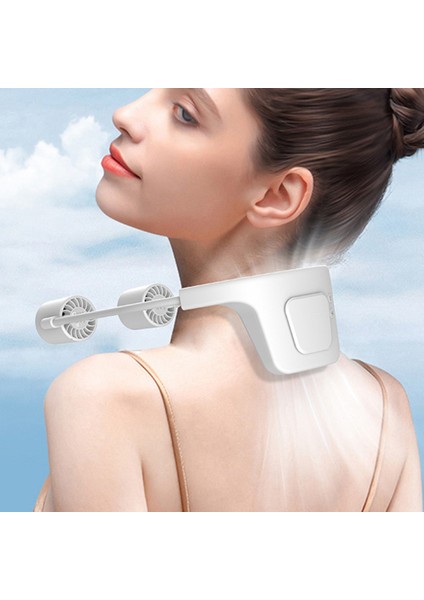 2000MAH Mini Boyun Fan Taşınabilir USB Şarj Edilebilir Bladeless Sessiz Spor Hayranları Açık Soğutma Hava Soğutucu (Beyaz) (Yurt Dışından)