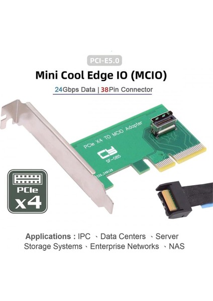 Pcı-Express Kart 5.0 4.0 4x - Mcıo Mini Cool Edge Io Dişi Ana Bilgisayar Adaptörü, Pcıe Nvme U.2 SSD Adaptör Kartı ile Uyumlu (Yurt Dışından)