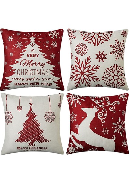 Noel Yastık Kapakları 18X18 4'lü Set, Çiftlik Evi Noel Dekoru Ev Için, Noel Süslemeleri Atmak Yastık Kılıfı Ev Için (Yurt Dışından)