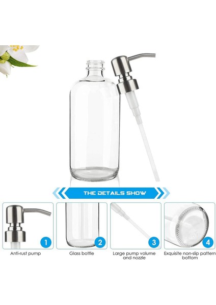 Pompalı Cam Sabunluk - Mutfak Için Bulaşık Sabunu Dispenseri, Banyo Cam Sabunluk 4'lü Paket (Yurt Dışından)