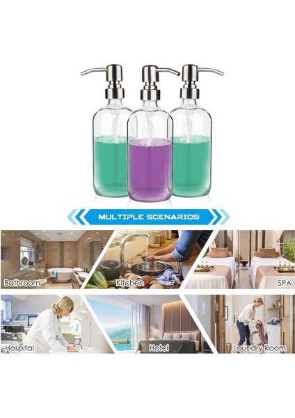 Pompalı Cam Sabunluk - Mutfak Için Bulaşık Sabunu Dispenseri, Banyo Cam Sabunluk 4'lü Paket (Yurt Dışından)