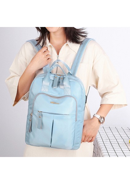 Kadın USB Şarjlı Sırt Çantası, Saf Renk, Çok Yönlü, Eğlence Seyahati, Su Geçirmez Sırt Çantası, Kız Çocuk Okul Çantası Açık Mavi (Yurt Dışından) fırsatları