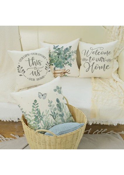 Bahar Yastık Kapakları 18X18 4 Set Çiftlik Evi Atmak Yastıklar Bahar Okaliptüs Yaprakları Ev Dekor Kanepe Için (Yurt Dışından)