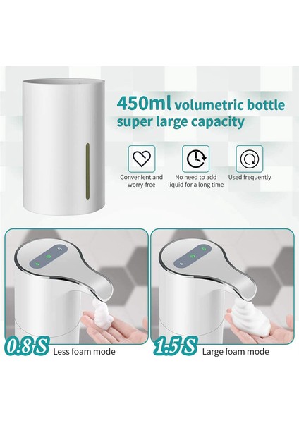 Sabunluk Otomatik - Fotoselli USB Şarjlı Elektrikli Köpük Sabunluk Ayarlanabilir Su Geçirmez 450 ml Beyaz (Yurt Dışından)