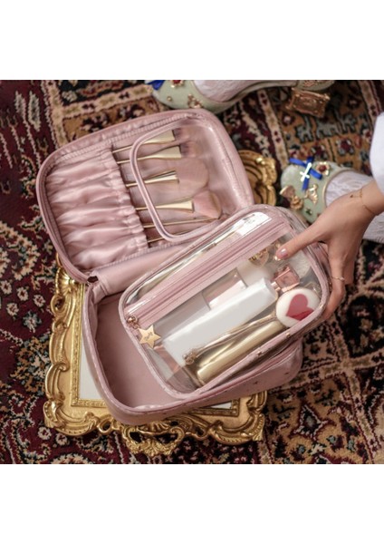 Kozmetik Çantası Seyahat Tuvalet Saklama Çantası Güzellik Makyaj Çantaları Kozmetik Organizatör Fermuarlı Makyaj Çantası (Pembe) (Yurt Dışından)
