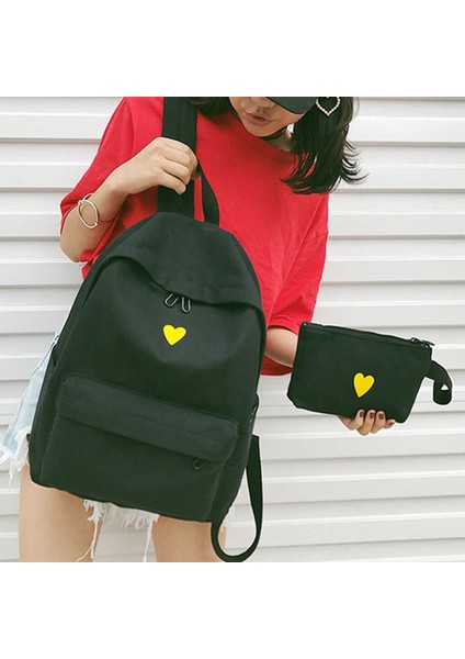 Kadın Sırt Çantası Kanvas Baskılı Kalp Sırt Çantası Kore Tarzı Öğrenciler Seyahat Çantası Kız Okul Çantası Dizüstü Sırt Çantası Sarı (Yurt Dışından) fırsatları