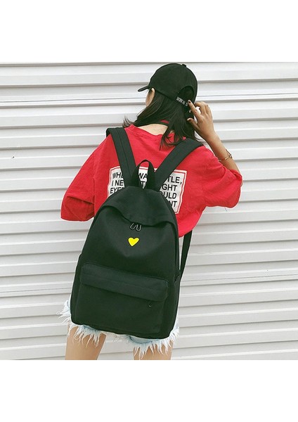 Kadın Sırt Çantası Kanvas Baskılı Kalp Sırt Çantası Kore Tarzı Öğrenciler Seyahat Çantası Kız Okul Çantası Dizüstü Sırt Çantası Sarı (Yurt Dışından) indirimleri