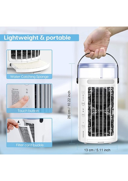 Kişisel Klima, Mini Taşınabilir Evaporatif Soğutucu Masa Fanı 7 Renk LED Işık Nemlendirici Ev Dış Mekan Için (Yurt Dışından)