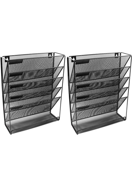 2x Metal Örgü Duvara Monte Dergi Dosya Rafı Ofis Masası 5 Katmanlı Aralık Arşiv Dosya Dergisi Depolama Siyah (Yurt Dışından)