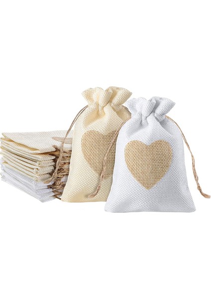 Çuval Bezi Çanta, 40 Paket 4x5.5 Inç Ipli Kalp Çuval Bezi Hediye Çantası Şeker Torbalar Keten Cepler Sevgililer Günü Noel Için (Yurt Dışından) indirimleri