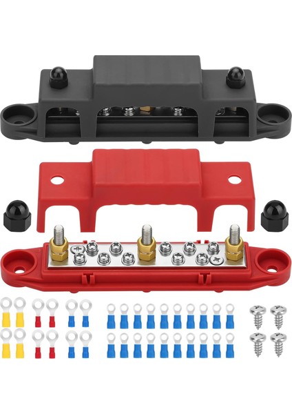 2 Adet Bara, 12V Güç Dağıtım Bloğu,3x 1/4ın (M6) Terminal SAPLAMALARI,10X 5/32INCH (M4) Terminal Vidası, Bara (Yurt Dışından)