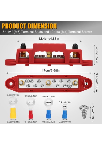 2 Adet Bara, 12V Güç Dağıtım Bloğu,3x 1/4ın (M6) Terminal SAPLAMALARI,10X 5/32INCH (M4) Terminal Vidası, Bara (Yurt Dışından)