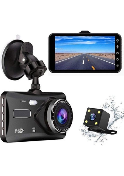 Ön ve Arka Çift Araç Kamerası Hd 1080P 4 Inç Kontrol Paneli Kamerası G-Sensörlü Park Monitörü ile Full Hd 170° Geniş Açı Yedekleme Kamerası (Yurt Dışından)