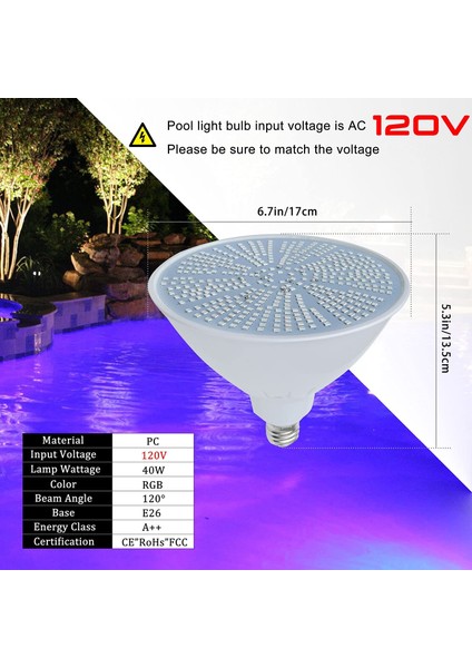 Havuz Ampul 120V 40W Rgb Renk Değiştiren LED Havuz Işığı Yeraltı Havuz Değiştirme ile Uyumlu ve Armatür ile Uyumlu (Yurt Dışından)