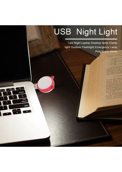 USB LED Ampul Mini Gece Lambası LED Gece Dizüstü Masaüstü Lambası Kelepçe Işık Açık El Feneri Acil Durum Lambası Pembe Sıcak Beyaz (Yurt Dışından)