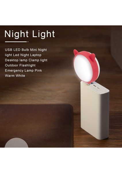 USB LED Ampul Mini Gece Lambası LED Gece Dizüstü Masaüstü Lambası Kelepçe Işık Açık El Feneri Acil Durum Lambası Pembe Sıcak Beyaz (Yurt Dışından)
