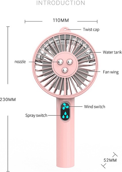 Mini Nemlendirici Misting Fan 2000 Mah USB Şarj Edilebilir Ofis Ev Için Yuvarlak Masa Kaide Soğutma Fanı-Beyaz (Yurt Dışından)