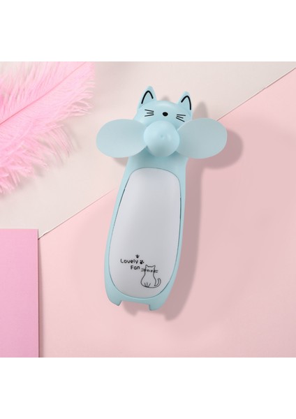 Açık Küçük Fan Mini Karikatür Kedi El Taşınabilir Şarj LED Gece Lambası Mavi (Yurt Dışından)