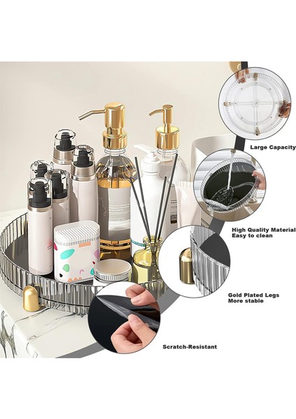 Makyaj Parfüm Düzenleyici Döner Tabla, Tembel, 360 Derece Dönen, Banyo Vanity Tepsisi, Altın Tabansız (Yurt Dışından)