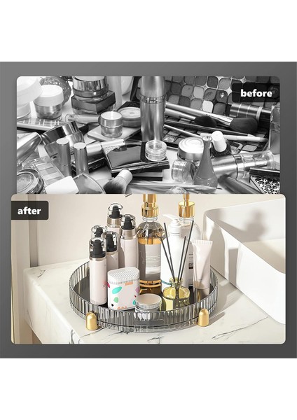 Makyaj Parfüm Düzenleyici Döner Tabla, Tembel, 360 Derece Dönen, Banyo Vanity Tepsisi, Altın Tabansız (Yurt Dışından)
