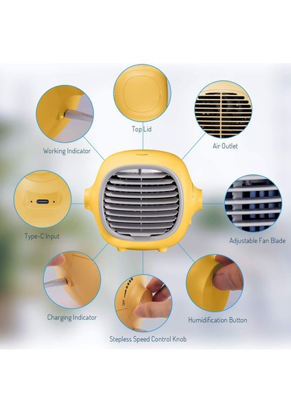 Taşınabilir Klima Fanı Soğutma Alanı USB Şarjlı Sessiz Masaüstü (Sarı) (Yurt Dışından) fırsatları