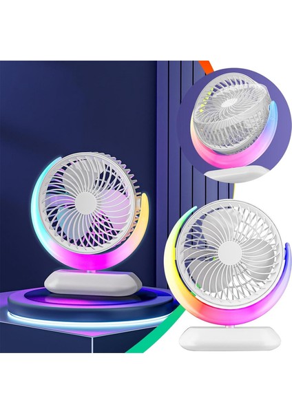 Masaüstü Dönebilen USB Fan 3 Hız Gece Lambası Mini Kişisel Yatak Odası Ev Ofis Seyahat Için (Yurt Dışından)