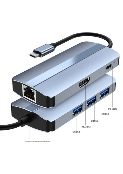 6'sı 1 Arada USB C Hub Yerleştirme Istasyonu Tip C USB Hub Usb3.0 RJ45 1000MBPS Sd Tf Kart Okuyucu Pd 100W Şarj Cihazı -Uyumlu (Yurt Dışından)