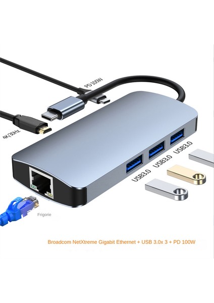 6'sı 1 Arada USB C Hub Yerleştirme Istasyonu Tip C USB Hub Usb3.0 RJ45 1000MBPS Sd Tf Kart Okuyucu Pd 100W Şarj Cihazı -Uyumlu (Yurt Dışından)