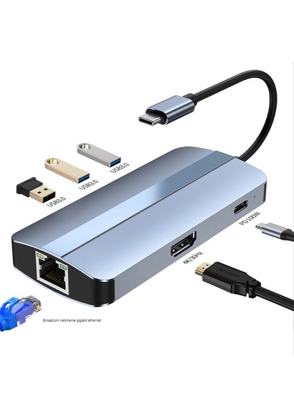 6'sı 1 Arada USB C Hub Yerleştirme Istasyonu Tip C USB Hub Usb3.0 RJ45 1000MBPS Sd Tf Kart Okuyucu Pd 100W Şarj Cihazı -Uyumlu (Yurt Dışından)