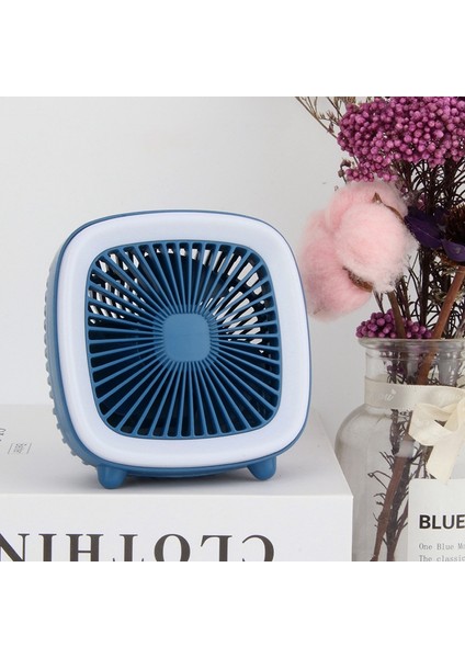 USB Masa Fanı, Ev Ofis Araba Dış Mekan Seyahati Için Yumuşak Gece Lambası Fanı ile 3 Hızlı Kişisel Küçük Masaüstü Masa Sessiz (Mavi) (Yurt Dışından)