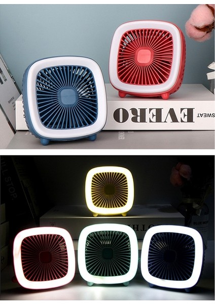 USB Masa Fanı, Ev Ofis Araba Dış Mekan Seyahati Için Yumuşak Gece Lambası Fanı ile 3 Hızlı Kişisel Küçük Masaüstü Masa Sessiz (Mavi) (Yurt Dışından) fırsatları