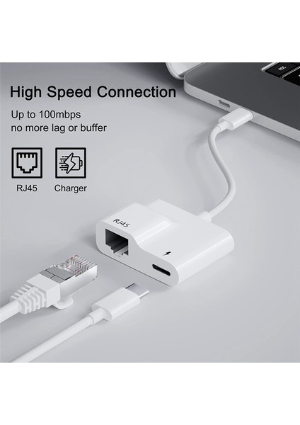 USB C - Ethernet Adaptörü, Pd 60W Şarj Cihazı ile USB Tip C - RJ45 Gigabit Ethernet Lan Adaptörü, /pro ile Uyumlu (Yurt Dışından)