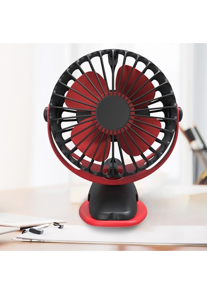 Kırmızı Taşınabilir Soğutma USB Fan 4 Hız 360 Derece Çok Yönlü Dönüş Şarj Edilebilir Hava Şarj Masaüstü Klipsi (Yurt Dışından)