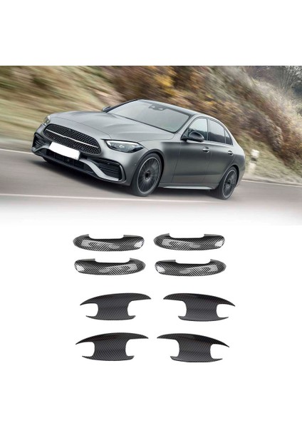C-Class W206 2022 ile Uyumlu Araba Kapı Kolu Kase Kapağı Fincan Kavite Trim Ekleme Yakalama Kalıplama Garnitür Karbon Fiber (Yurt Dışından)