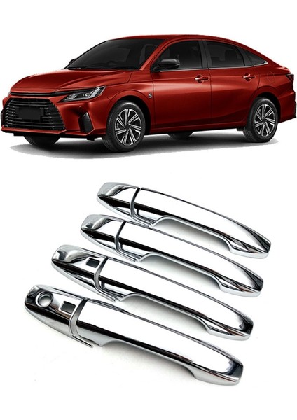 Adet Krom Gümüş Araba Dış Yan Kapı Kolu Krom Çerçeve Trim Için Yaris Ativ / Vois 2022 2023 Lhd (Yurt Dışından)