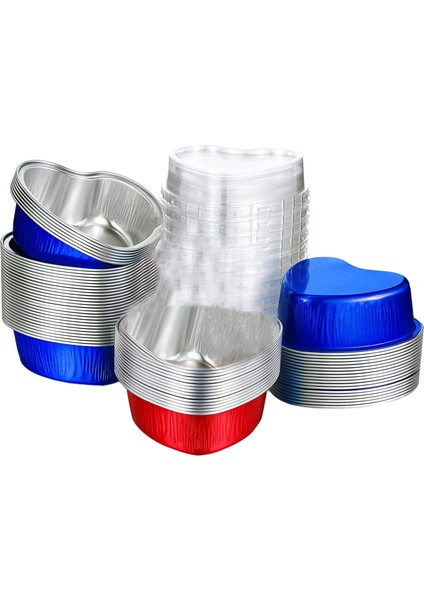 100 Takım Alüminyum Folyo Kek Tava Kalp Şeklinde Cupcake Kapaklı Bardak 100 Ml/3.4 Ons Tek Kullanımlık Kalp Mini Bakeware Tavalar (Yurt Dışından)