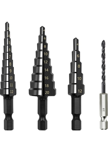 4 Adet 3-12 4-12 4-20MM Hss Düz Oluk Adım Matkap Ucu Nitrür Büküm Matkap Ahşap Metal Delik Kesici Çekirdek Delme Araçları (Yurt Dışından)