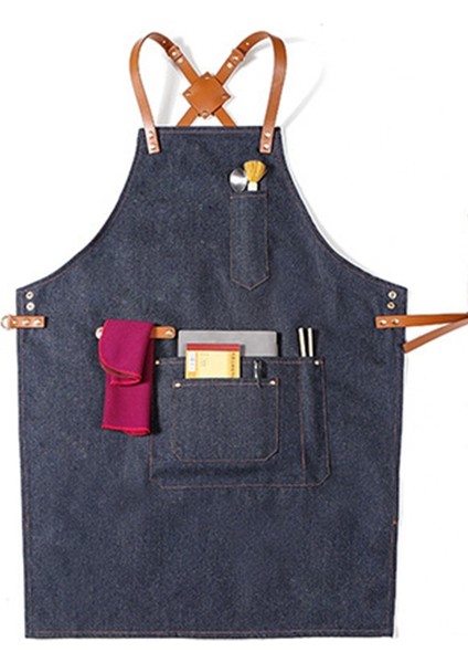 Mavi Kuaförlük Pişirme Önlüğü Mutfak Önlüğü Kadın Erkek Şef Garson Cafe Shop Kuaför Araçları Önlük (Yurt Dışından)