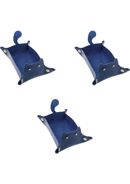 3 Adet Ped Sevimli Kediler Şekilli Deri Vale Tepsisi, Sehpa Için Takı Tepsisi, Dekoratif Masa Düzenleyici, Catchall Tepsi Mavi (Yurt Dışından)