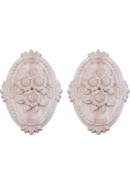 2x Retro Ahşap Süs Aplike Dolap Kapı Mobilya Dekorasyonu Için Oyma Süsleme (13X9 Cm) (Yurt Dışından)