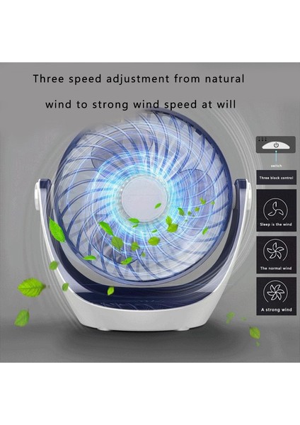 D602 Küçük Fan, Mini Taşınabilir 5 Inç Vantilatör Bıçağı 3 Hız Ayarlanabilir 360 Derece Dönen (Şarj Edilebilir, Safir Mavi) (Yurt Dışından)