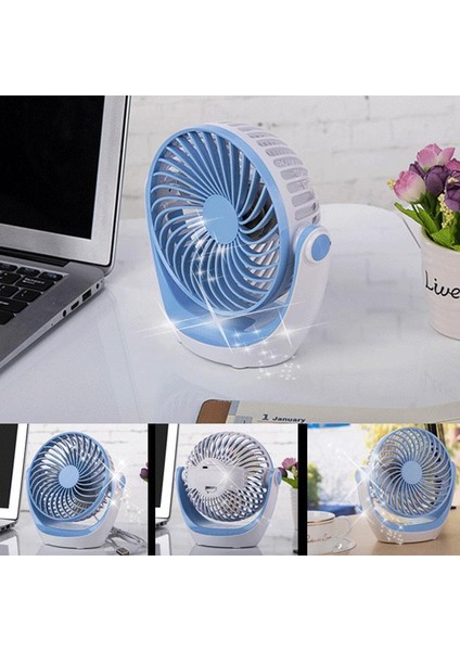 D602 Küçük Fan, Mini Taşınabilir 5 Inç Vantilatör Bıçağı 3 Hız Ayarlanabilir 360 Derece Dönen (Şarj Edilebilir, Safir Mavi) (Yurt Dışından)